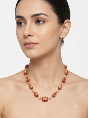 Indian Mala Coral Hand-Painted and Beaded Necklace - Women Jewelry